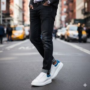 Alexander McQueen Men's Oversized Leather Platform Sneakers - 42(9) - White/Blue